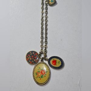 VINTAGE CATH KIDSTON BRASS FLORAL CHARM NECKLACE